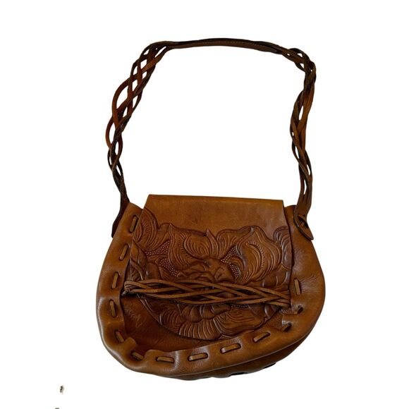 Patricia Nash Cavallina Tooled Leather Retro Saddle Bag Purse Florence Tan - Picture 2 of 16